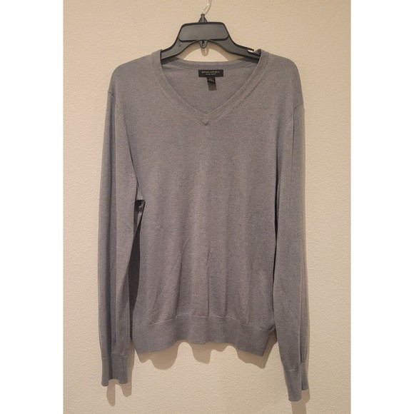 Banana Republic Luxury Blend Silk Cotton Cashmere Vneck Sweater Men's large gray - Picture 1 of 7